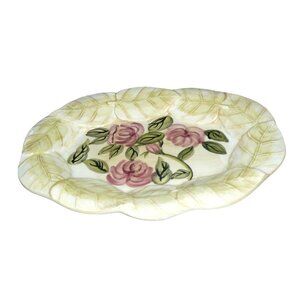 Liz Claiborne Liz at Home 10" Ceramic Leaf Rim Floral Plate Cottage Core Vintage